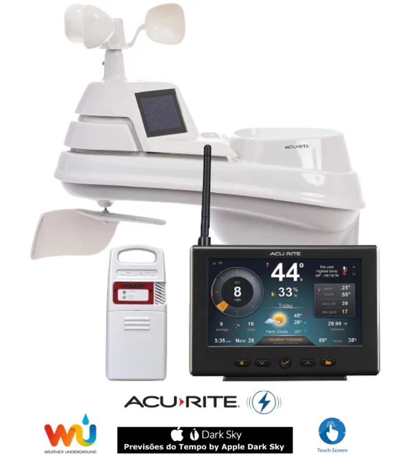 AcuRite 5-in-1 Estação Meteorológica Display Touch Screen de Alta Definição Sensor Raios Previsões by Dark Sky Compatível com Weather Underground WiFi