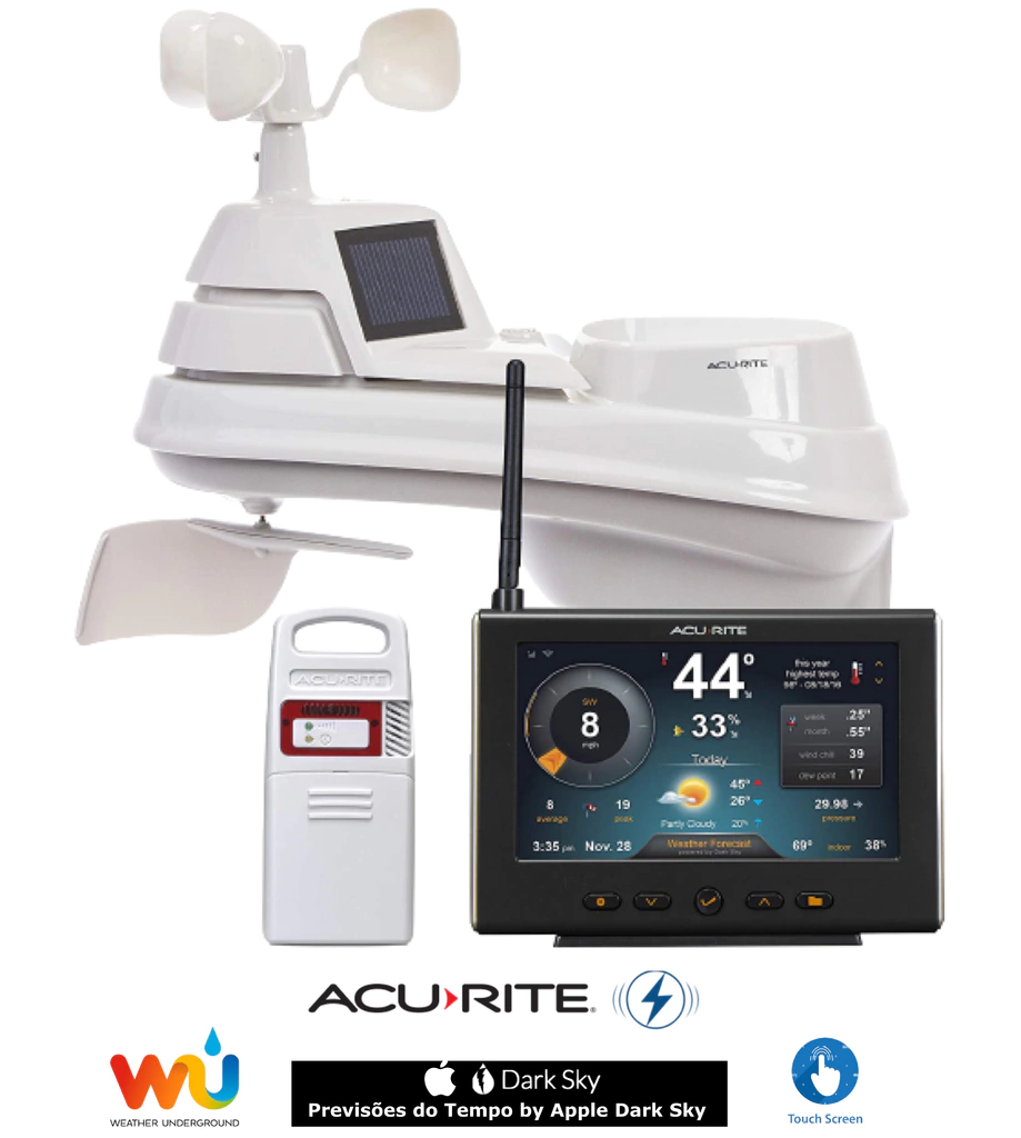 AcuRite 5-in-1 Estação Meteorológica Display Touch Screen de Alta Definição Sensor Raios Previsões by Dark Sky Compatível com Weather Underground WiFi