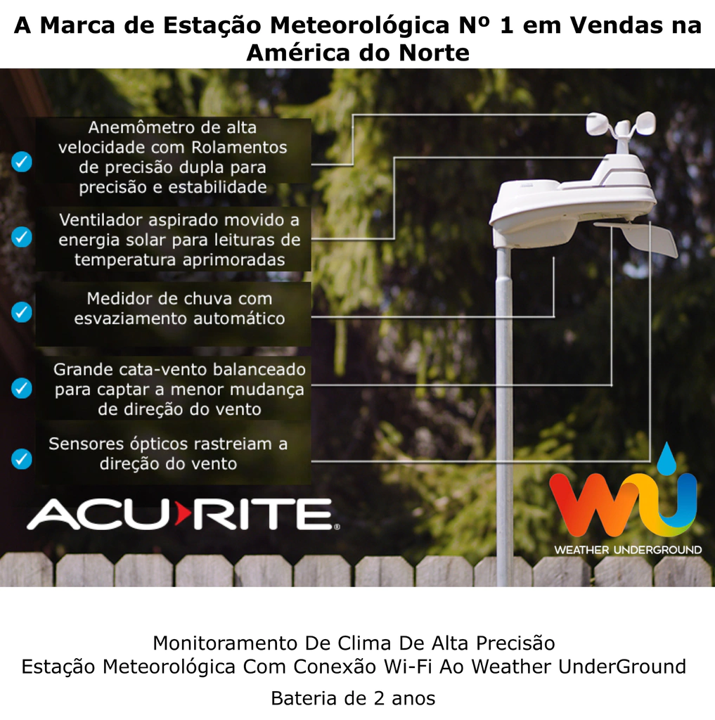 AcuRite 5-in-1 Estação Meteorológica Display Touch Screen de Alta Definição Sensor Raios Previsões by Dark Sky Compatível com Weather Underground WiFi - Imagem 3