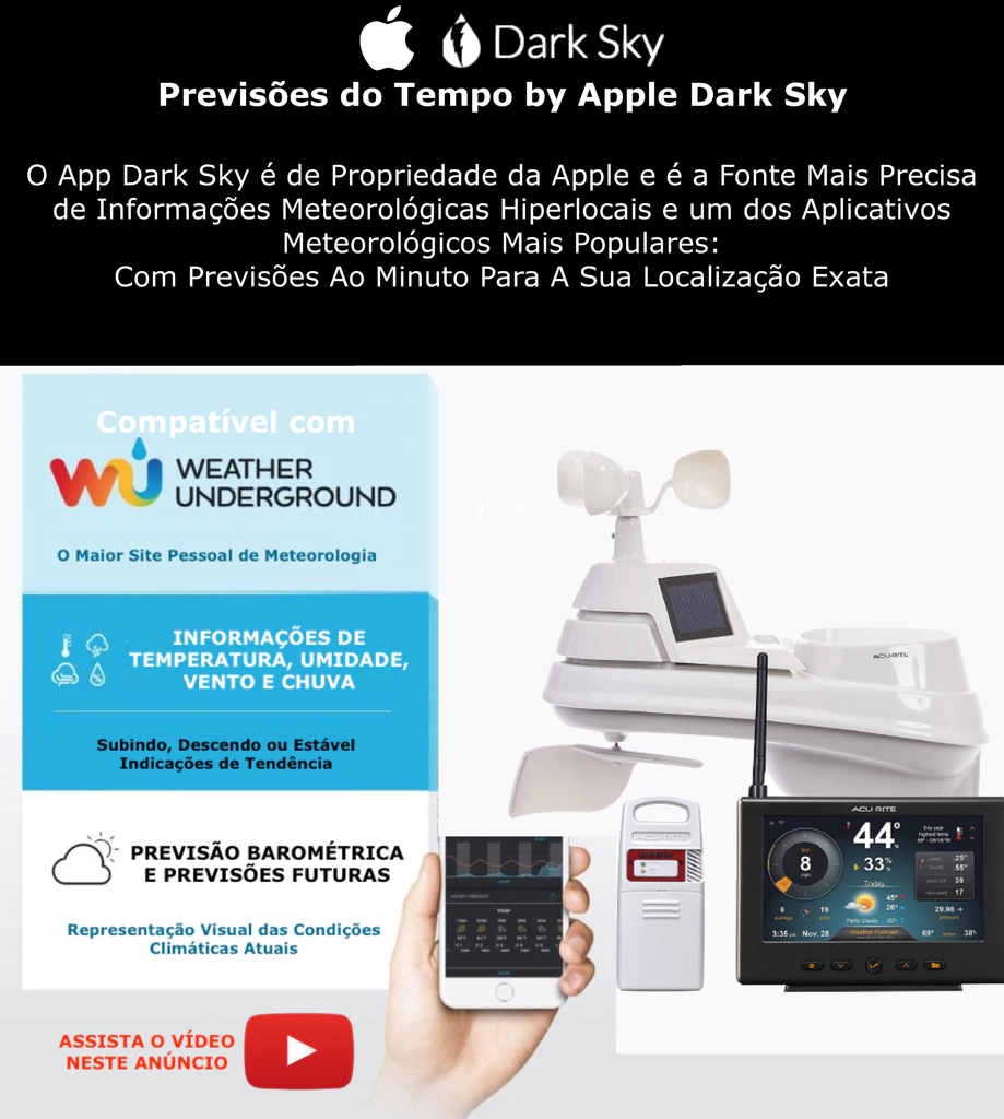 AcuRite 5-in-1 Estação Meteorológica Display Touch Screen de Alta Definição Sensor Raios Previsões by Dark Sky Compatível com Weather Underground WiFi - Imagem 2