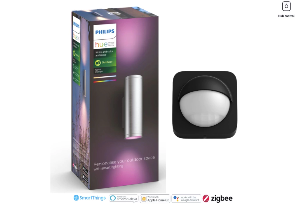 Philips Hue White & Color Ambiance Appear Outdoor Wall | Cor Inox | + Philips Hue Dusk-to-Dawn Sensor de Movimento | Luminária Arandela de Parede | Compatível com Alexa, Apple Homekit & Google Assistant | Requer Hue Bridge