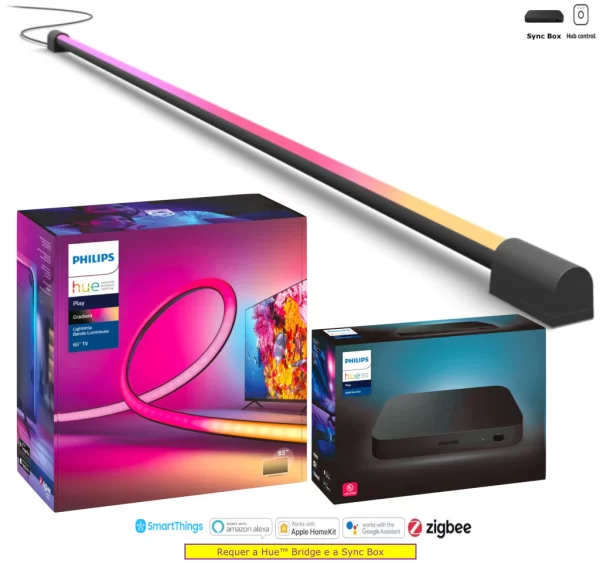 Philips Hue Play Gradient Lightstrip 65" + Hue Light Tube Large + Hue Sync Box TVs de 65" até 70"