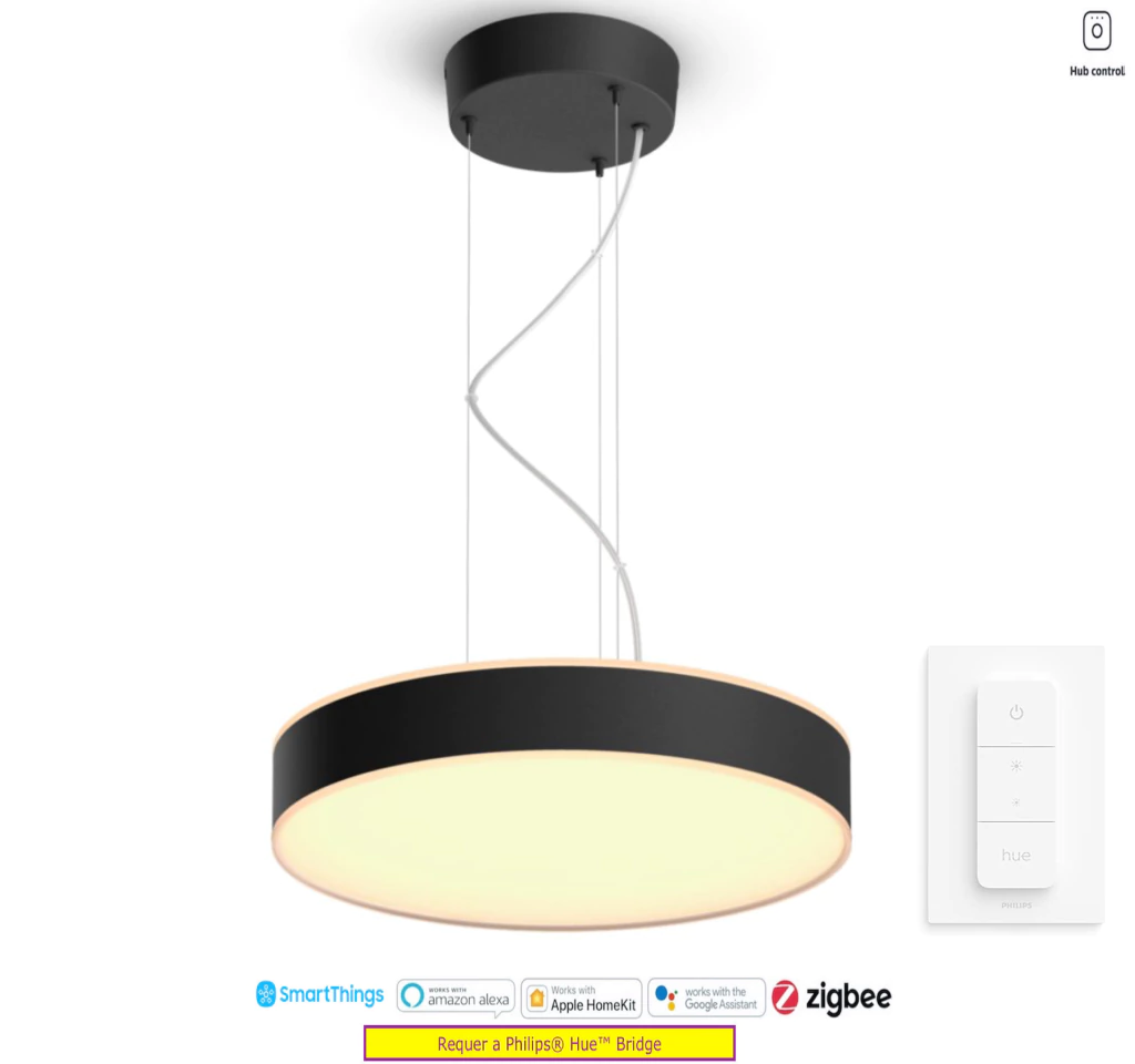Philips Hue White and Color Ambiance Enrave l Ceiling Pendant Smart l Luminária Pendente de Teto Inteligente l Bluetooth & WiFi l LED Integrado l Poderoso Fluxo Luminoso 4.300 lumen l Copas, Cozinha, Sala de Jantar, Escritório l Compatível com Alexa, Apple Homekit & Google Assistant l Requer Hue Bridge