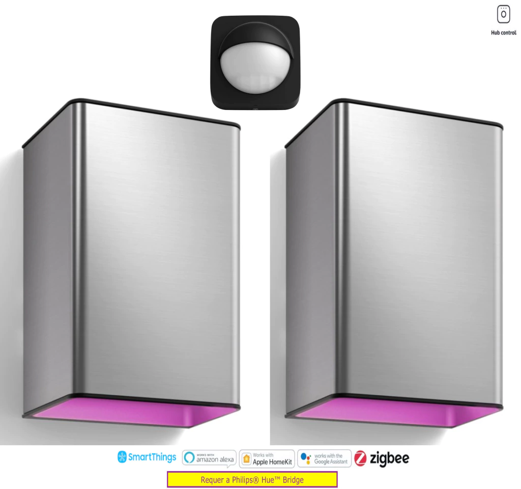 Philips Hue Resonate White and Color Ambiance | LED Smart Outdoor Wall Light | + Sensor de Movimento l Cor Inox | Feita de Aço Inoxidável | Luminária de Parede | Alto Fluxo Luminoso de 1.180 lumens | Brilha um Triângulo Afiado de Luzes | 16 Milhões de Cores | Compatível com a Alexa | Requer a Hue Bridge | Kit2