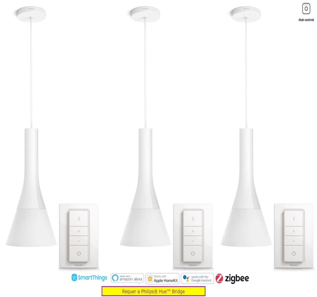 Philips Hue White Ambiance Explore l Smart LED Pendant l Luminária Inteligente Pendente l Alto Fluxo Luminoso de até 2.400 lumen l Copas, Cozinhas, Sala de Jantar, Escritório, Cabeceira l Compatível com Alexa, Apple Homekit & Google Assistant l Requer Hue Bridge - Imagem 3